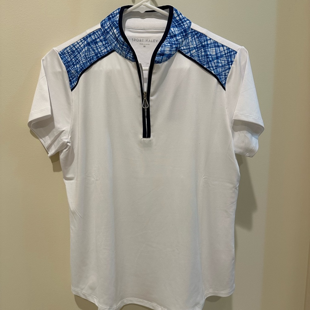 NWT Sport Haley White and Blue Zip Top